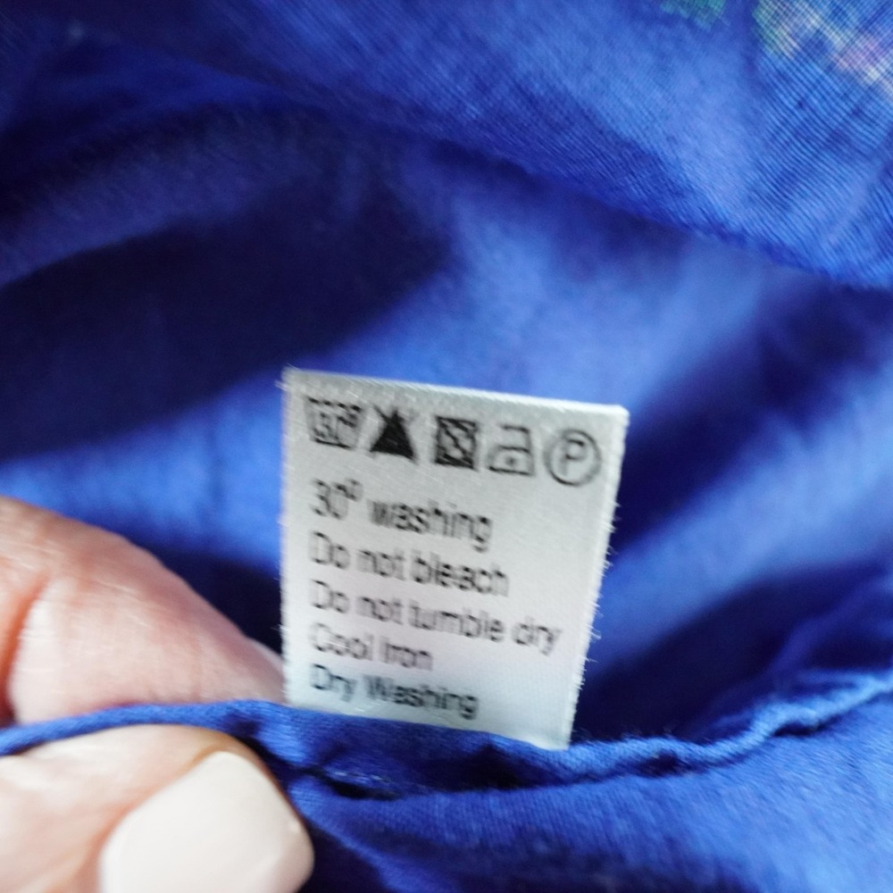 Banjaran Floral Silk Dress Womens XS Blue Knee Length Ruffle Full Skirt Tie Back - Picture 10 of 14